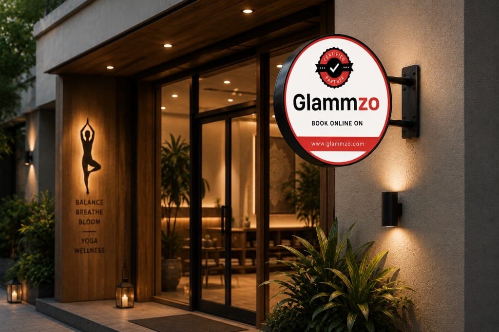 Glammzo certified partner flange sign outside a wellness salon